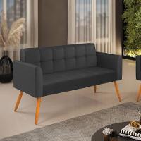 Sofá Namoradeira Elisa Corino Preto Pés Palito Castanho - D'rossi - 5