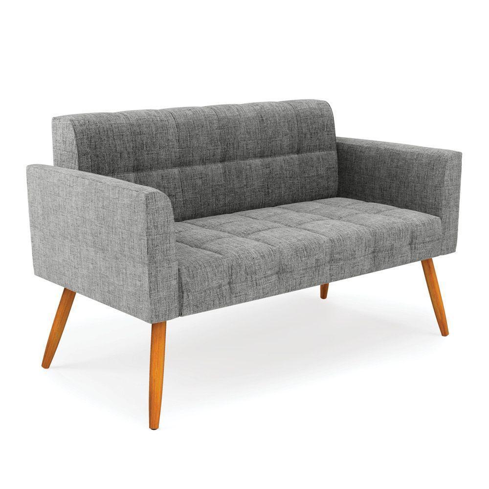 Sofá Namoradeira Elisa Linho Pés Palito Castanho - D'rossi Cor A26 Grafite - 1