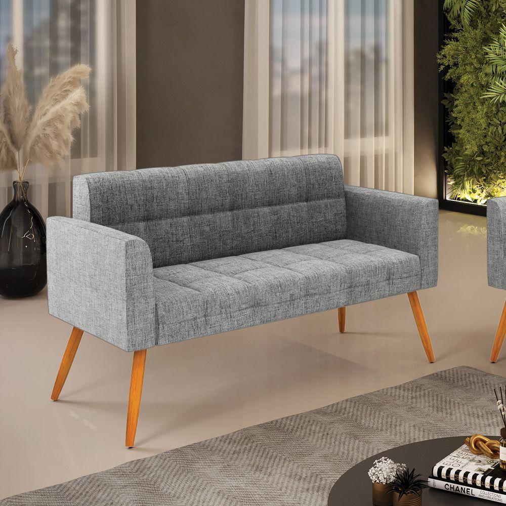 Sofá Namoradeira Elisa Linho Pés Palito Castanho - D'rossi Cor A26 Grafite - 3