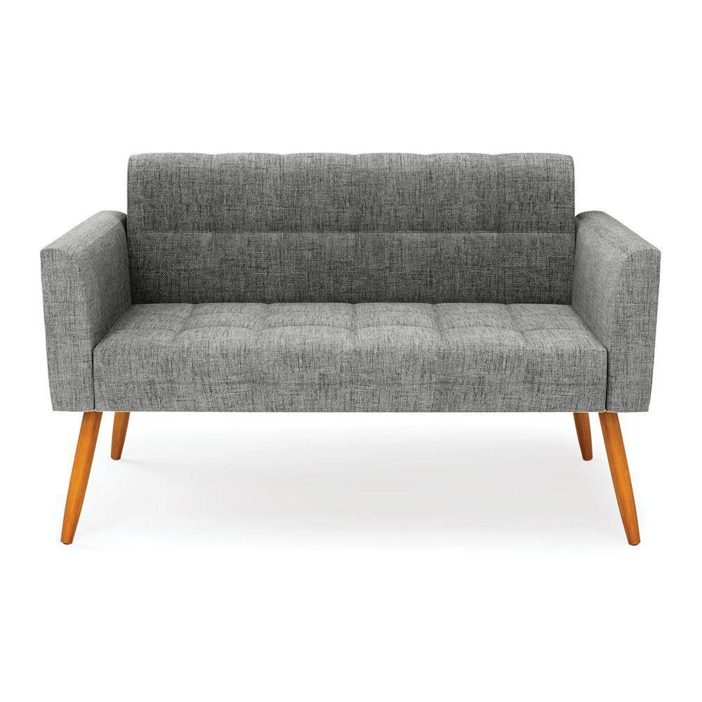 Sofá Namoradeira Elisa Linho Pés Palito Castanho - D'rossi Cor A26 Grafite - 7