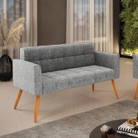 Sofá Namoradeira Elisa Linho Pés Palito Castanho - D'rossi Cor A26 Grafite - 3