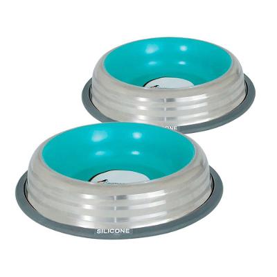 Kit Comedouros Inox Premium para Cães e Gatos Azul 210ML 2 Unidades
