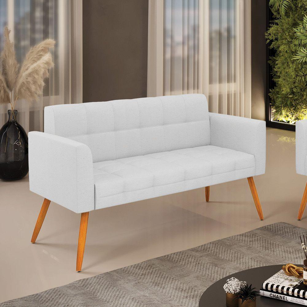 Sofá Namoradeira Elisa Linho Pés Palito Castanho - D'rossi Cor A05 Cinza - 7