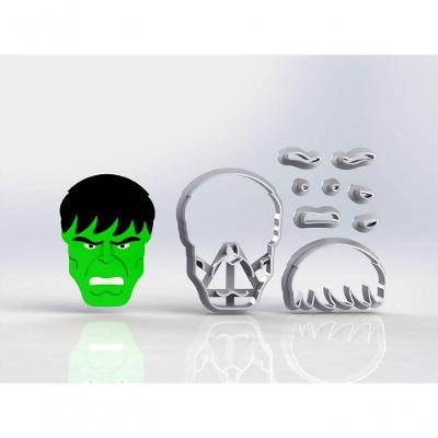 Cortador Rosto Hulk Modular Plástico PLA Verde 7CM HB Formas e Cortadores