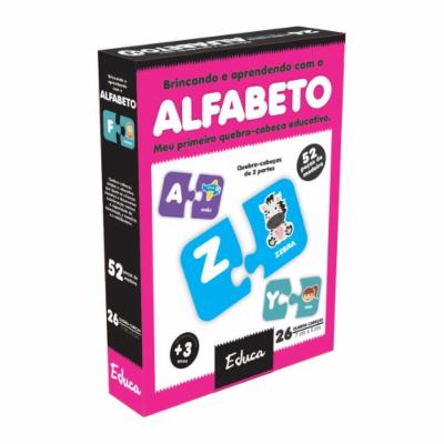 Quebra-cabeça Q.c Alfabeto com Método Montessori Estimula Letras e Vocabulário em Madeira MDF 56