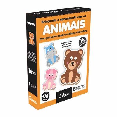 Quebra-Cabeça Brincando e Aprendendo Primeiro Q.c Animais com 8 Quebra-Cabeças de 2 Partes
