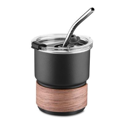 Copo de Café com Canudo em Aço Inox 304 Hermético Versátil com Pegador em Fibra Natural Preto 250ML