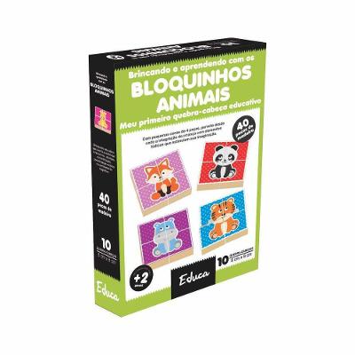 Quebra-Cabeça Brincando e Aprendendo com Bloquinhos Animais em Madeira de Reflorestamento