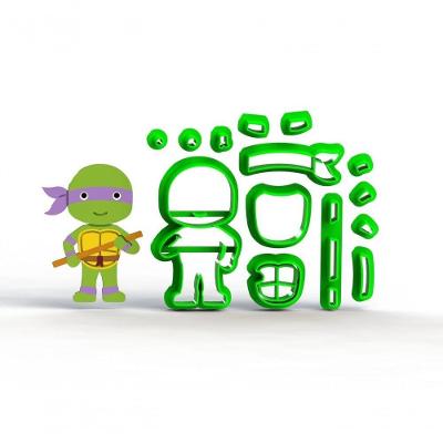 Cortador Tartaruga Ninja Donatello Mod 3 Plástico PLA Verde 7CM 1 Unidade HB Formas e Cortadores