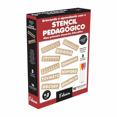 Material Pedagógico Stencil Desenvolve Coordenação Motora com Réguas de MDF e 3 Canetas