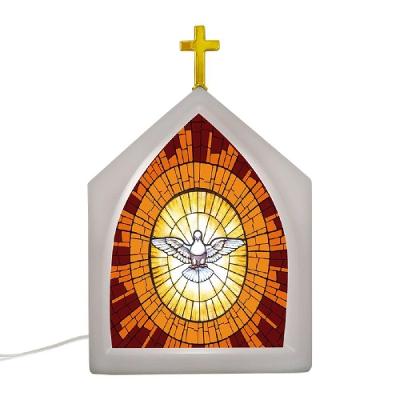 Luminária Espírito Santo com Vitral para Decoração Religiosa Bivolt Polietileno