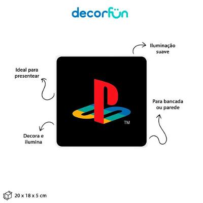 Luminária Box Slim Playstation Icon USB Luz Difusa Design Decorativo Bivolt 20CM Fita LED 5W