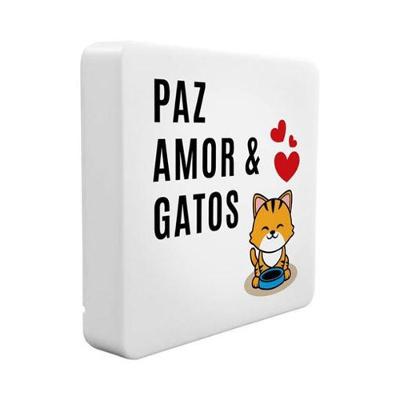 Luminária Box Slim Paz e Amor e Gato USB com Luz Difusa e Design Decorativo