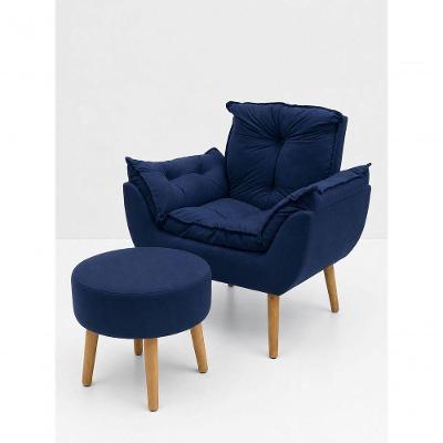 Kit Poltrona Opala + Puff Red Suede com Pés Palito Confortável Azul Marinho Sonho das Poltronas 80CM
