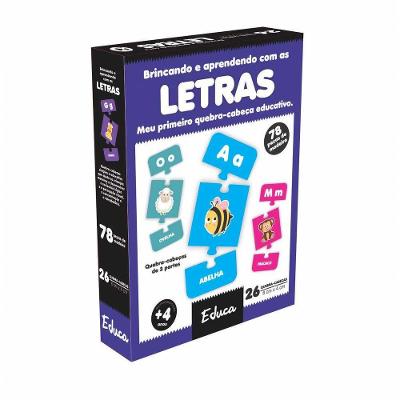 Quebra-Cabeça Letras Montessori Brincando e Aprendendo Alfabetização com Ilustrações Peças