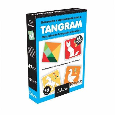 Quebra-cabeça Brincando e Aprendendo Primeiro Tangram Jogo de Lógica com 47 Peças em Madeira MDF