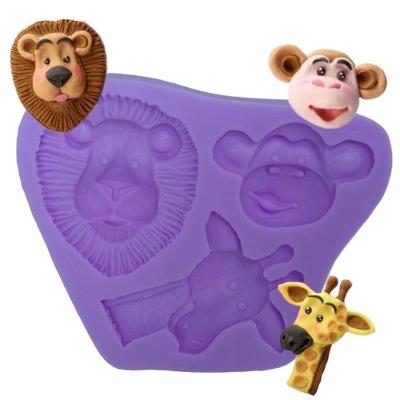 Molde Safari Leão Macaco Girafa Arca de Noe em Silicone Nacional Transparente 1 Unidade HB Formas