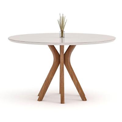 Mesa de Jantar Vegas 6 Lugares Redonda MDF com Vidro 140CM Branca