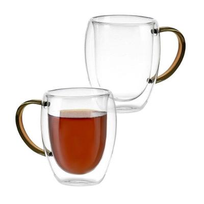 Kit Xícara em Vidro Borossilicato Parede Dupla Isolamento Térmico Marrom 350ML