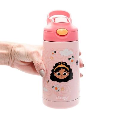 Garrafa Térmica Infantil Princesa com Canudo Silicone Isolamento a Vácuo 350ML