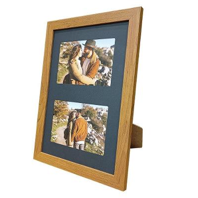 Porta Retrato Painel Quadro Multi-fotos 2 Fotos 10x15 Moldura Madeira Maciça Ocre MDF 21CM