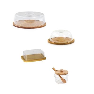Kit Café da Manhã Boleira Queijeira Manteigueira Açucareiro Bambu Design Elegante Mesa Posta