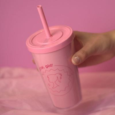 Copo You Glow com Canudo para Bebida Portatil Design Moderno Uso Diario Rosa 500ML
