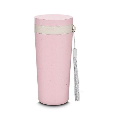 Copo de Fibra de Trigo Parede Dupla 300ml com Alça Rosa e Tampa Rosqueável para Transporte