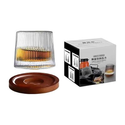 Copo Rotativo para Whisky com Base de Madeira 200ml Vidro Resistente Aeragem Natural