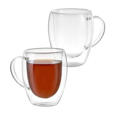 Kit 2 Xícaras Parede Dupla Vidro Borossilicato 350ml Isolamento Térmico para Bebidas Quentes