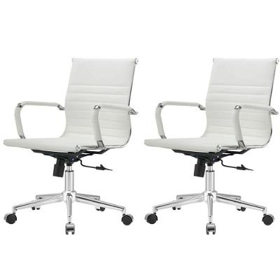 Kit 2 Cadeiras Giratória Baixa Office Manhattan Esteirinha Fratini Revestida Em (pu) Branco Base