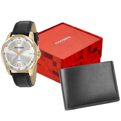 Kit Relógio Masculino Mondaine Analógico Couro Sintético Prata com Carteira