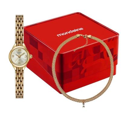 Kit Relógio e Colar Feminino Sabrina Sato Analógico Metal Dourado Mondaine