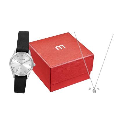 Kit Relógio Feminino Ponto de Luz Analógico Aço Inox Prata Mondaine