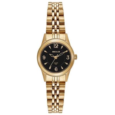 Relógio Feminino Aço Dourado Analógico Aço Inox Cristal Mineral Séculus