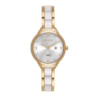 Relógio Feminino Aço Bicolor com Cristais Calendário em Aço Inox Dourado Séculus