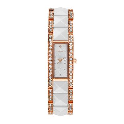 Relógio de Pulso Feminino Rose Cerâmica Formato Piramidal Analógico Metal Rosa Séculus
