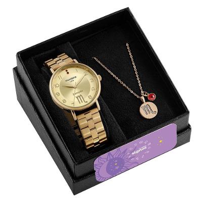 Relógio Analógico Signo Escorpião Aço Inox Folheação Dourada Mondaine 40MM