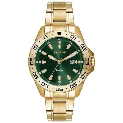 Relógio Masculino Analógico Aço Calendário Verde em Aço Inox Séculus
