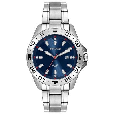 Relógio Masculino Analógico Aço Calendário Azul em Aço Inox Azul Séculus