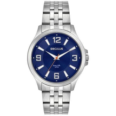 Relógio Masculino Analógico Azul Esportivo Aço Inox Fecho Dobrável Azul Séculus 40MM