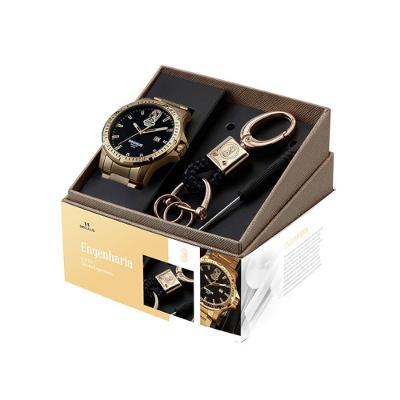 Kit Relógio Masculino Profissões Engenharia Analógico Aço Inox com Chaveiro Dourado Séculus