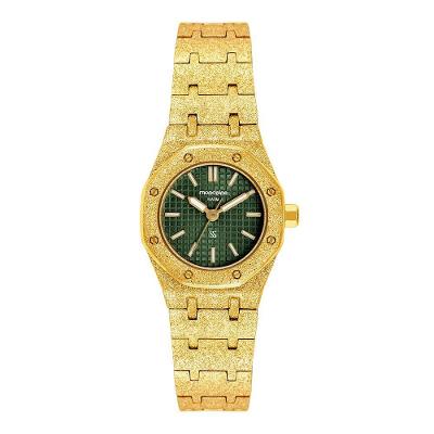 Relógio Feminino Textura Bezel Octogonal Analógico Metal Luminoso Verde Mondaine