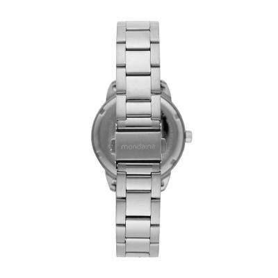 Relógio Feminino Prata Aço Numeração Completa Analógico Aço Inox Mondaine 38MM