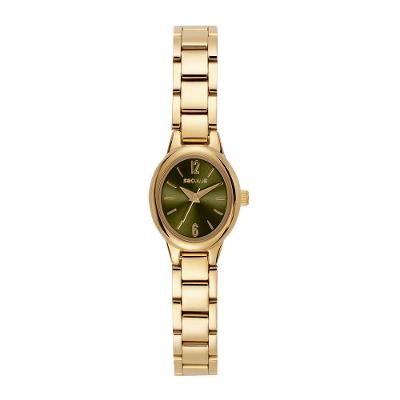 Relógio Feminino Oval Mostrador Verde Analógico em Aço Inox Dourado Séculus