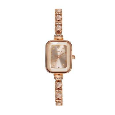 Relógio Feminino Quadrado com Pedras Rose Gold Analógico em Metal Dourado Séculus