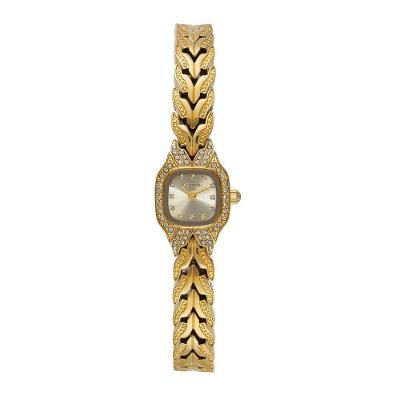 Relógio Feminino Quadrada com Pedras Cravejadas Analógico Metal Dourado