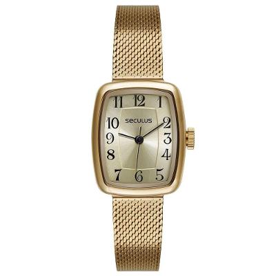 Relógio Feminino Numeração Completa Analógico em Aço Inox Dourado Séculus 22MM