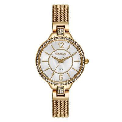 Relógio Feminino Elegante Dourado Minimalista em Aço Inox com Cristais Séculus
