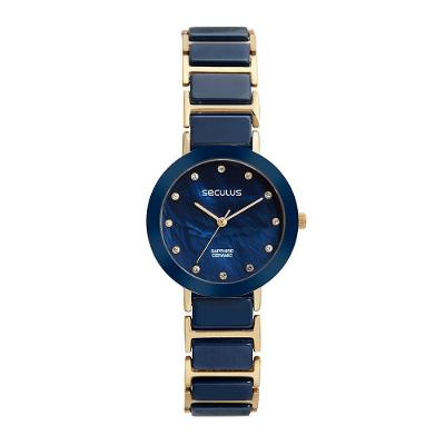 Relógio Feminino Elegance Clássico em Metal com Mostrador Madrepérola Dourado Séculus